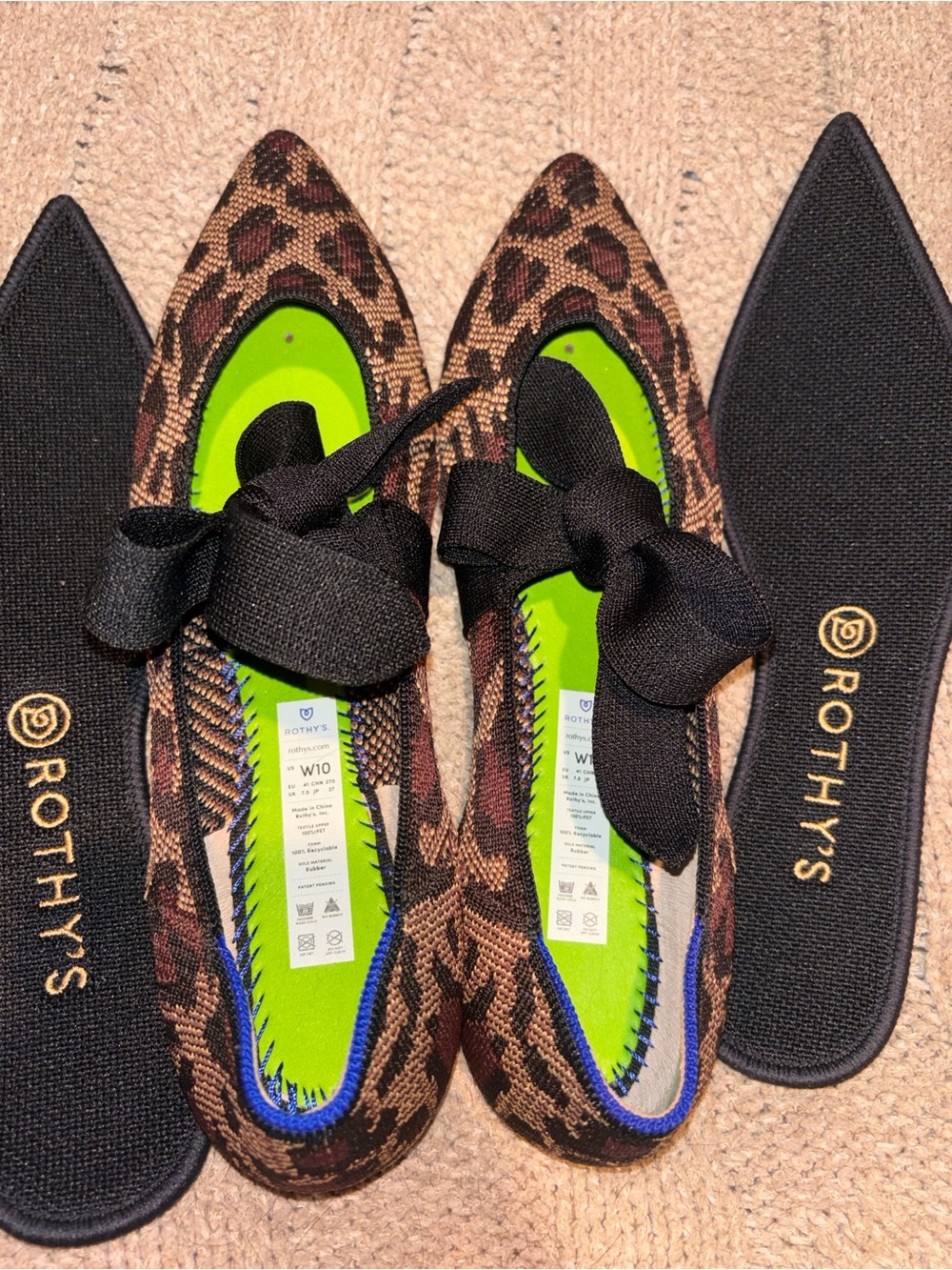 Rothy’s The Point Bow Leopard Print Knit Flats Women’s Size 10 US NWOT - Picture 7 of 7